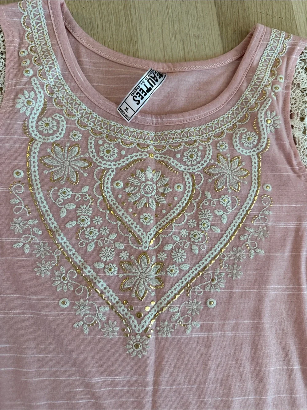Girls Pink Lace-Sleeve Top with Embroidered Heart Motif